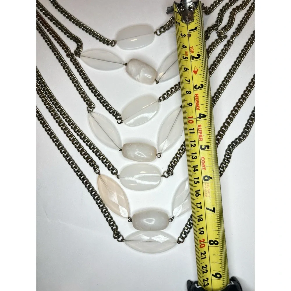 90's Chunky Statement Necklace Acrylic Bead Bronze Tone Chain 5 Strand 19